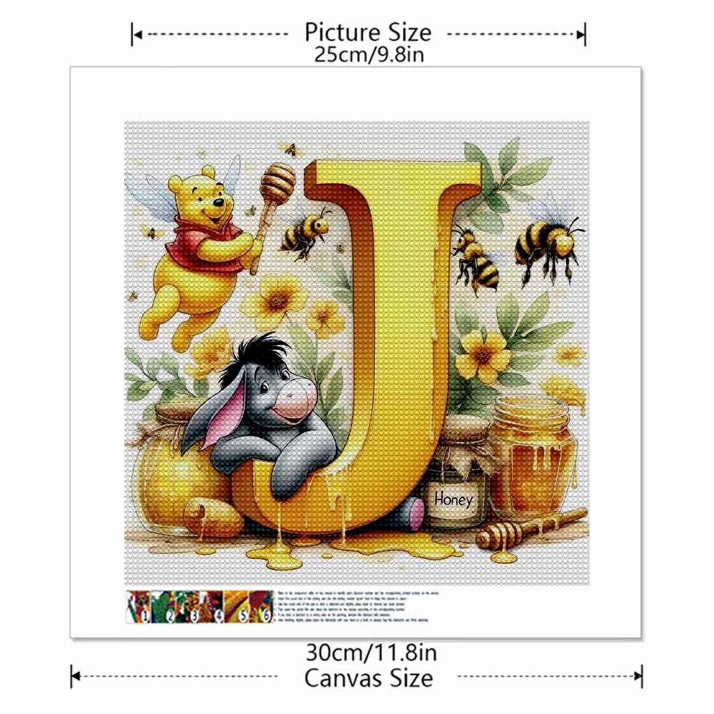 DIY Diamond Painting Round Diamond The Letters "J" In Vini and Eeyore Full Diamond Mosaic Home Decoration Painting Cross Stitch Kit