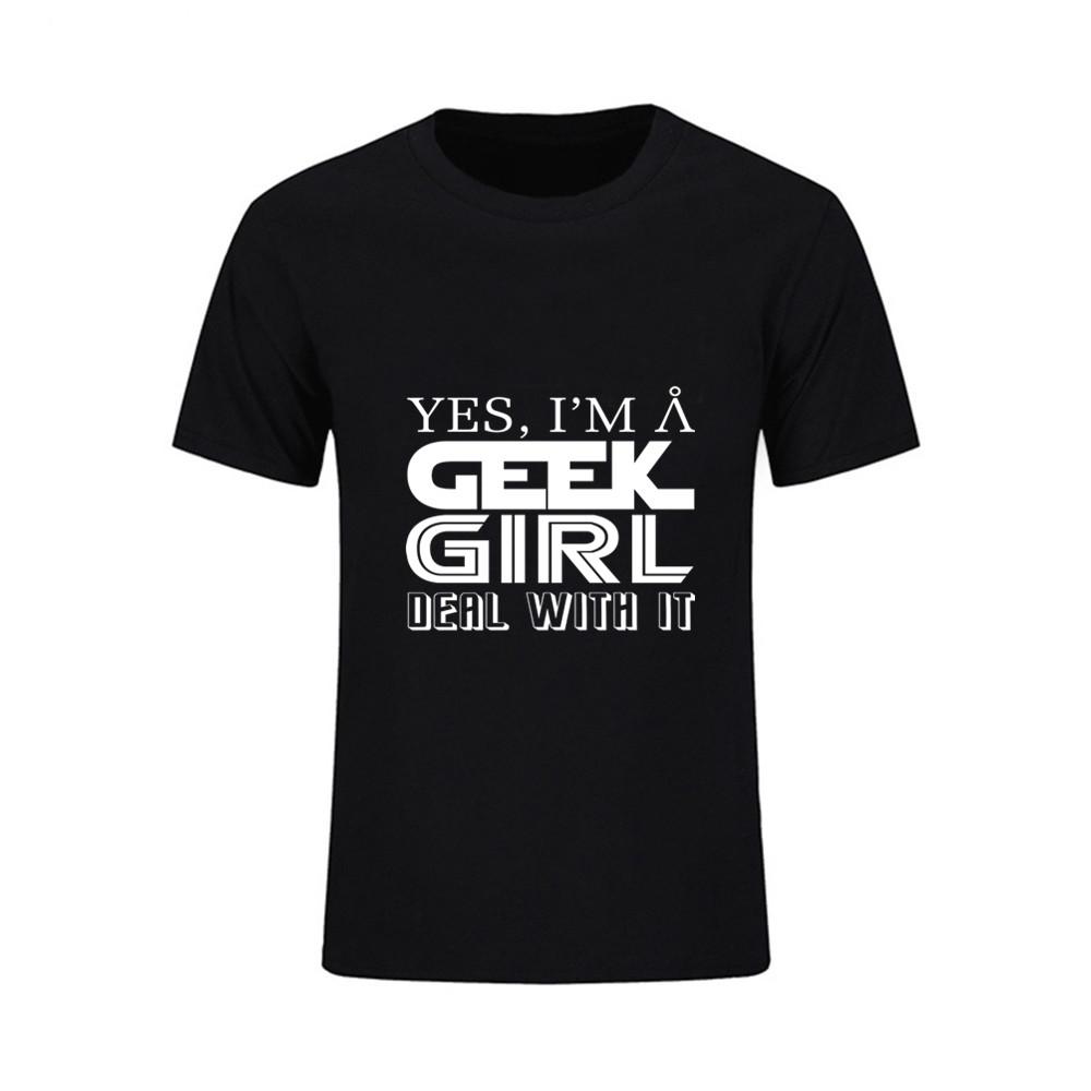 Men S T Shirts Cotton Short Sleeve O Neck Yes I Am A Geek Girl Deal