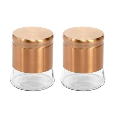 Rose Gold Finish - Bell Bottom Glass Jars for Sugar,Cereal, Spices, Pulses and Other Kitchen Storage 1250ml, Set of 2