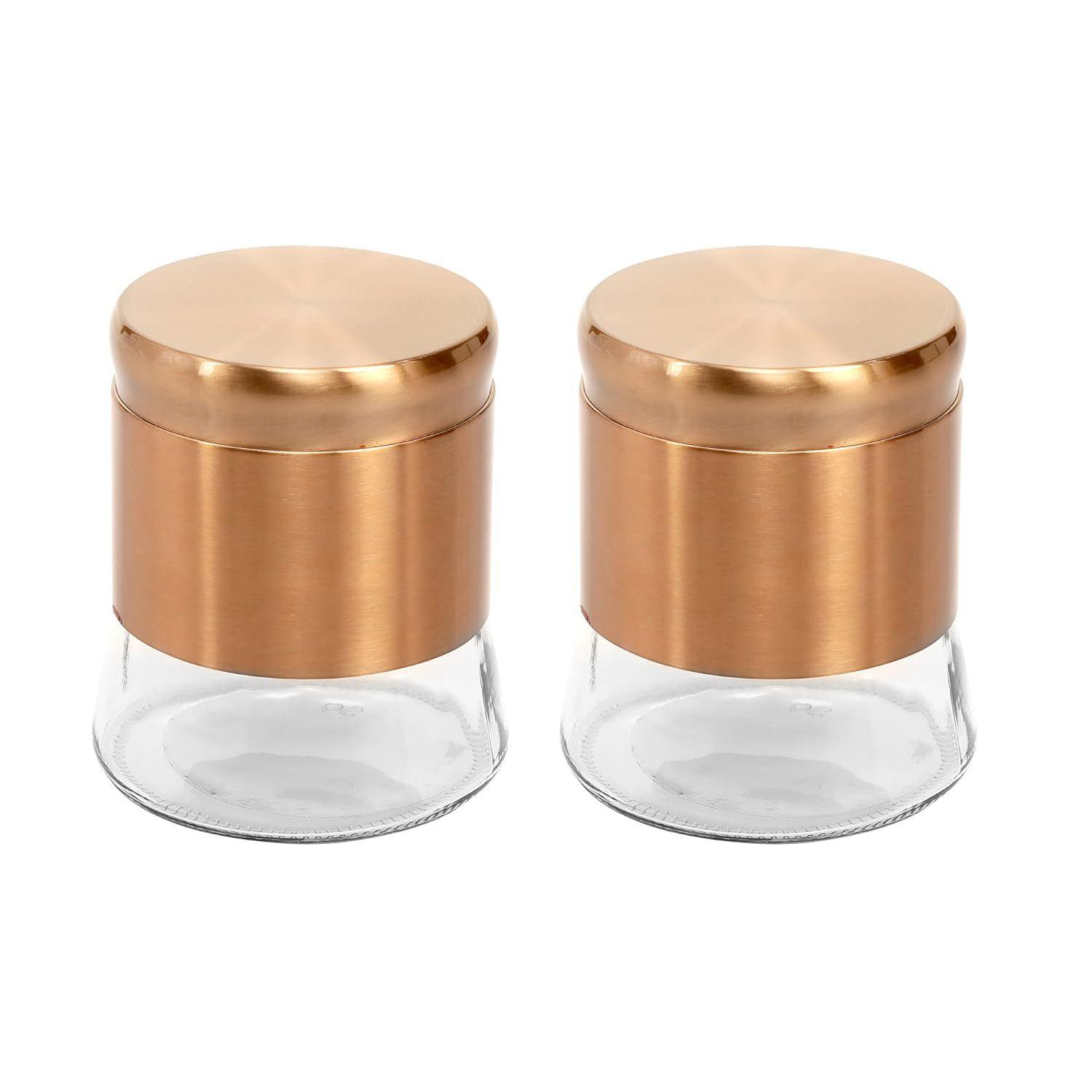 

Отделка «розовое золото» - Стеклянные банки с широким горлышком для сахара, хлопьев, специй, бобовых и другого кухонного хранения 1250 мл, набор из 2 штук