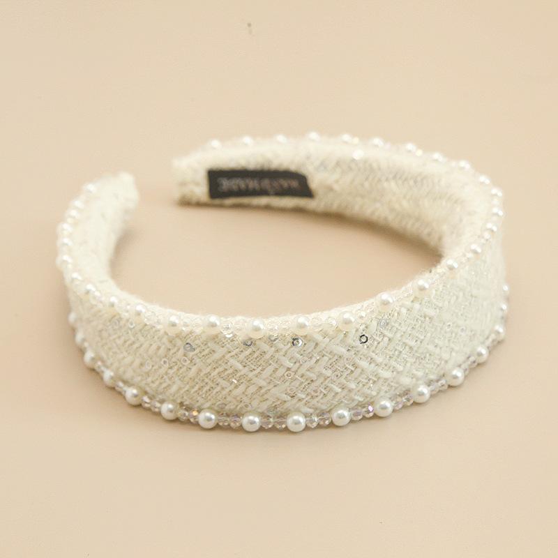 

Французька ретро вовняна в язана пов язка на голову з перлами: Високоякісний аксесуар для волосся брудно-білий