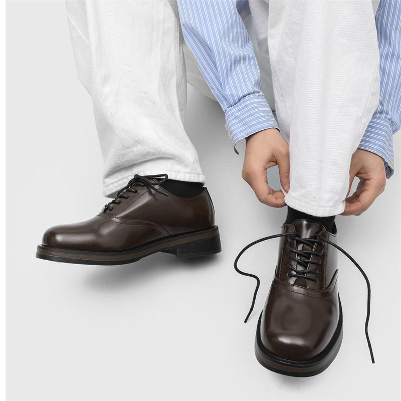 Fashion 2025 Summer New Men's Lace-Up Oxford All-match Leather Men Walking Shoes Men's Derby Casual Shoes Men's Square Head Dress Shoes