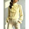 Women S Stand Collar Long Sleeve Solid Polyester Shirt Elegant Commuter Style