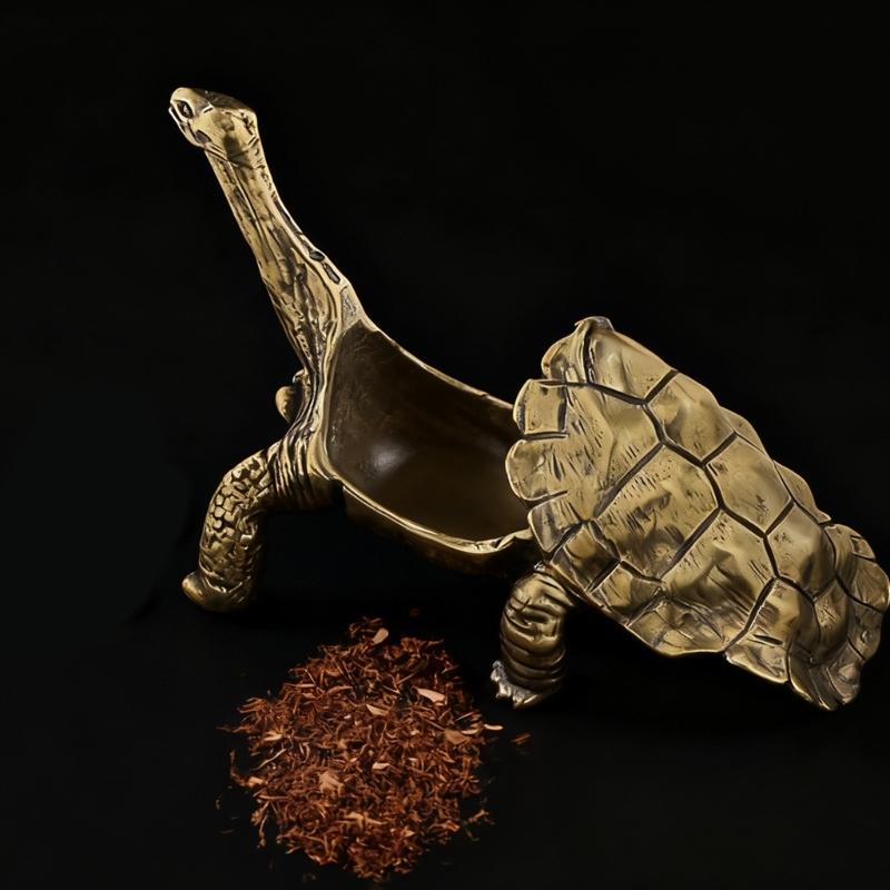 Decorative Metal Storage Box For Rings Necklaces Ashtray In Tortoise Design Artistic Turtles themed Brass Container