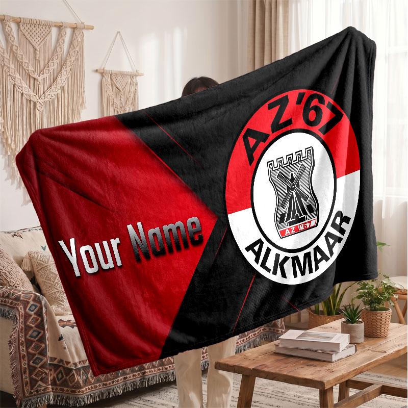 AZ Alkmaar Personalisierte Fleecedecke Mit Fußballlogo, Individueller Name Text Weich Warm Heimdecke
