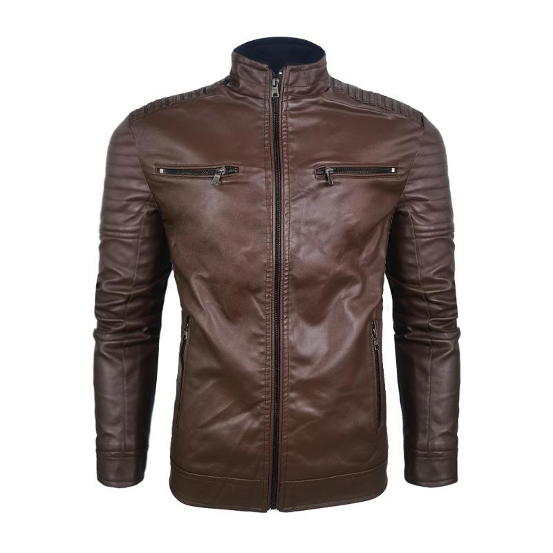 2025 Fashion New Casual Standing Collar Motorcycle Leather Coat Jacket Fashion Men's Leather Coat