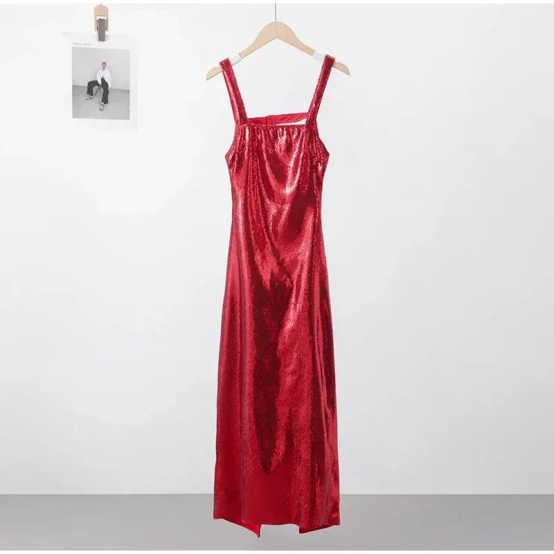 Sexy Sequins Backless Slip Maxi Dress Women Sleeveless Bodycon Hip Package Dresses Summer Party Evening Robe