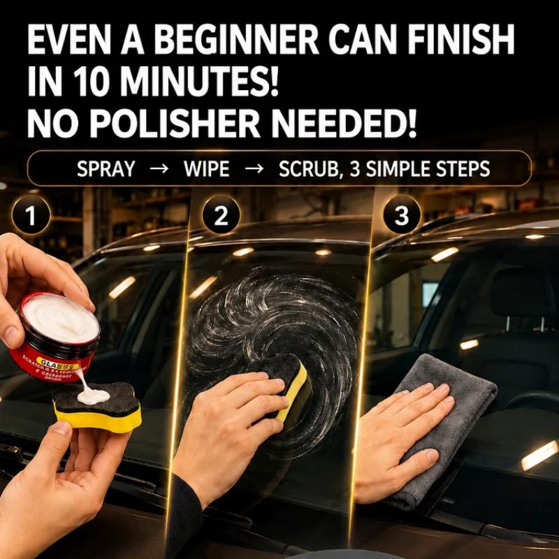Glass Repair Polish Paste for Car Windshield Home Bathroom Mirror Strong Remover Hard Water Stains Wiper Blade Marks Hazy Glass