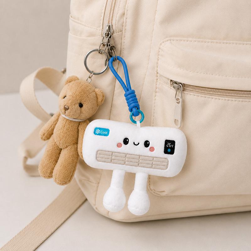 Kawaii Simulated Air Conditioner Plush Toy Keychain Soft Stuffed Home Appliance Doll Pendant For Bag Decor