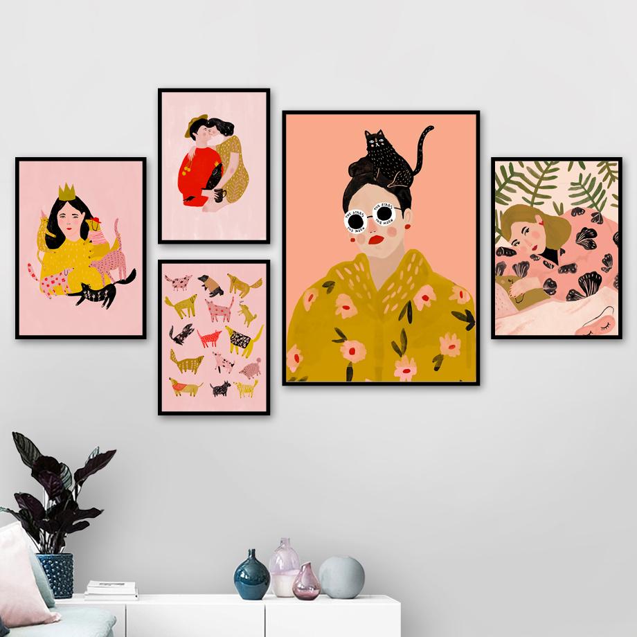 

Очки Девушка Любовница Животное Настенное искусство Живопись Скандинавские плакаты и принты Настенные картины Комната для девочек Спальня
