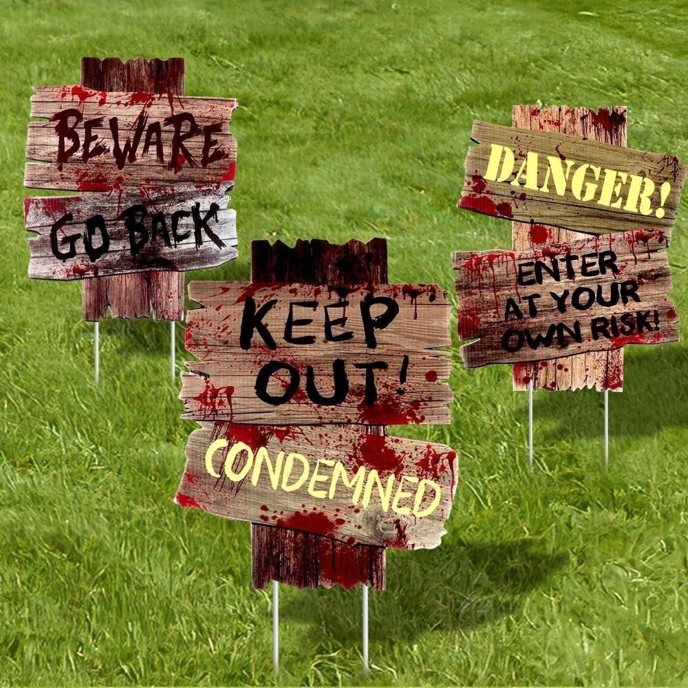 Plastic Material Halloween Warning Signs Vintage Style Yard Garden Signage Home Decor