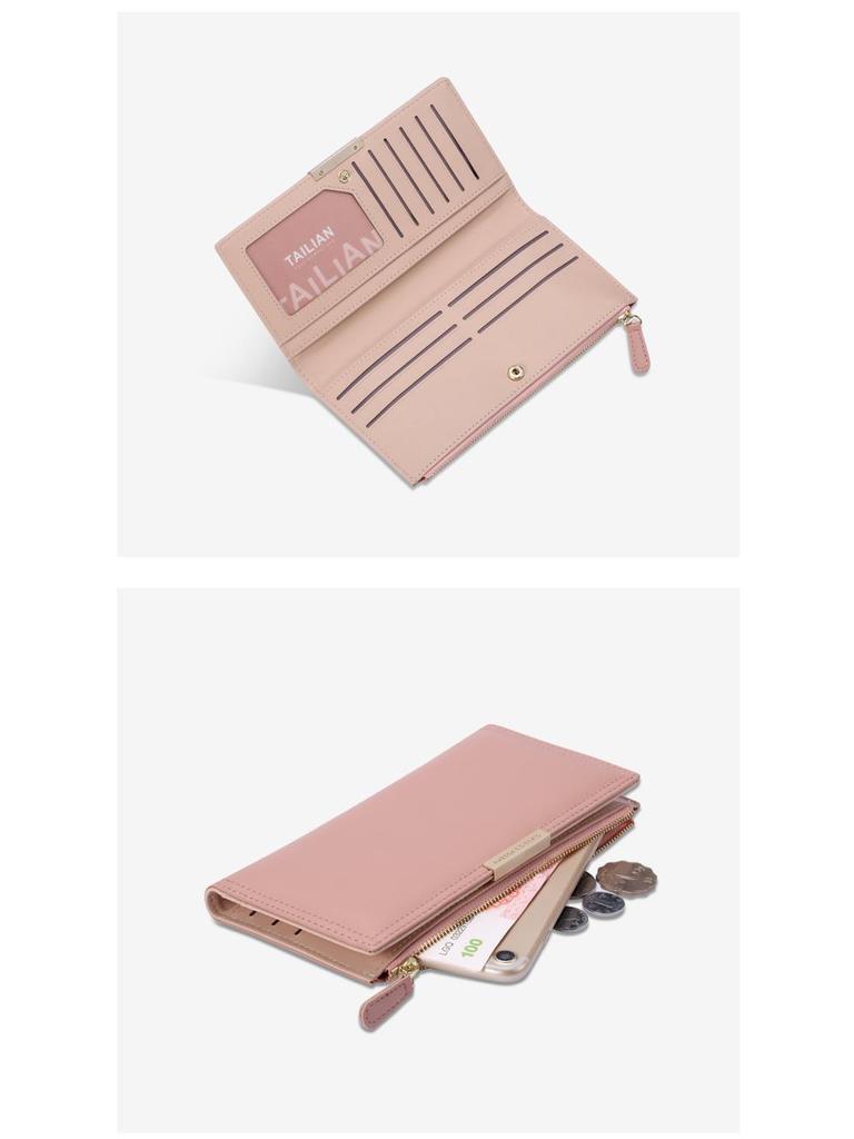Women's Korean Style Long Wallet with Multi-Card Slots & Zipper Pocket Clutch