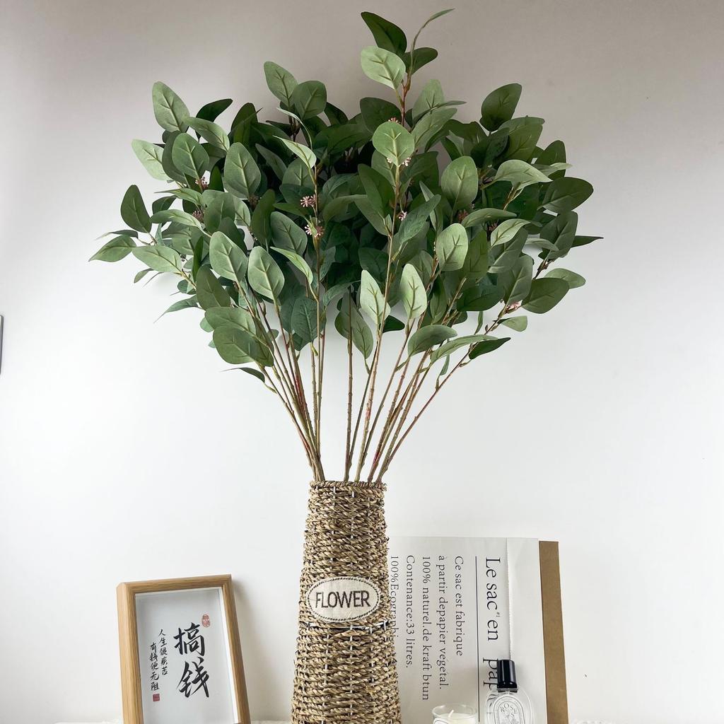 10pcs Direct Sales Simulation Single Branch Silk Screen Printing Three-Pronged 42 Mesh Eucalyptus Green Plant Eucalyptus Leaf Money Leaf Home