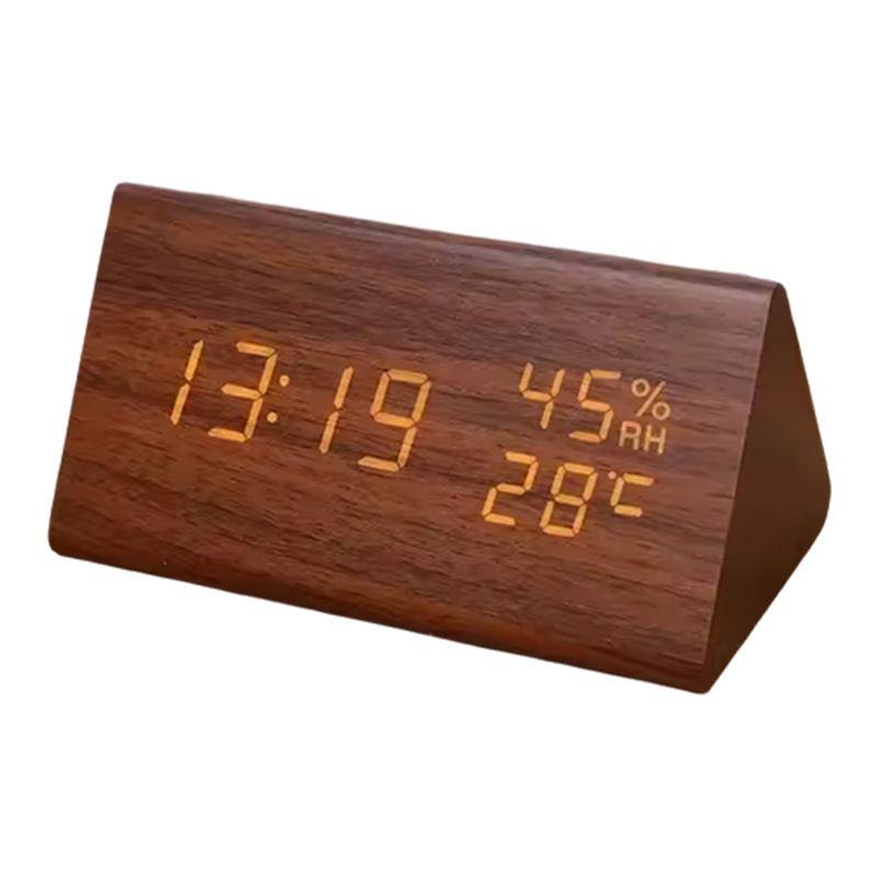 

M-Modern-LED Student Clock Simple Wooden Clock Temperature Display Sound Control Clock Desktop Home Decorative Ornaments коричневий
