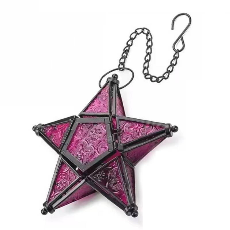Pointed Christmas Five Star Glass Candles House Ornament Candleholder Decoration