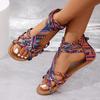 2025 Summer Women's Roman Sandals Flat Heel Wrap Rear Zipper Open Toes Women Sandalias Dress Beach Anti-slip Zapatillas De Mujer