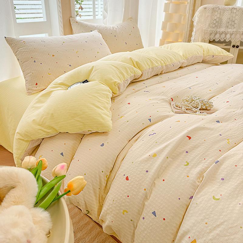 Class A maternal and infant grade, jacquard aerobic colored cotton, skin-friendly, comfortable, simple and literary 4pcs set on the bed