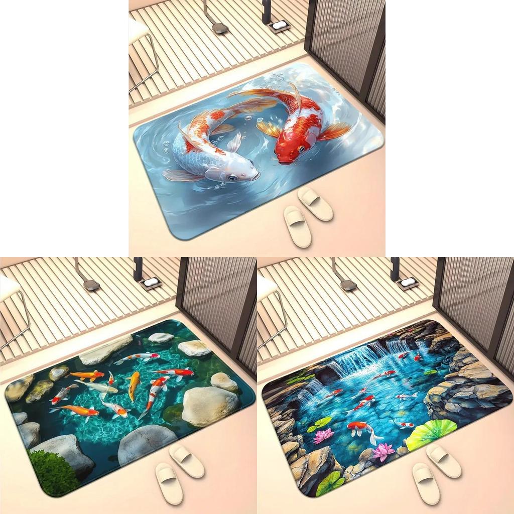 Modern Koi Fish 3d Diatomaceous Earth Bath Mat With Absorbent Non Slip Design For Bathroom And Hallway