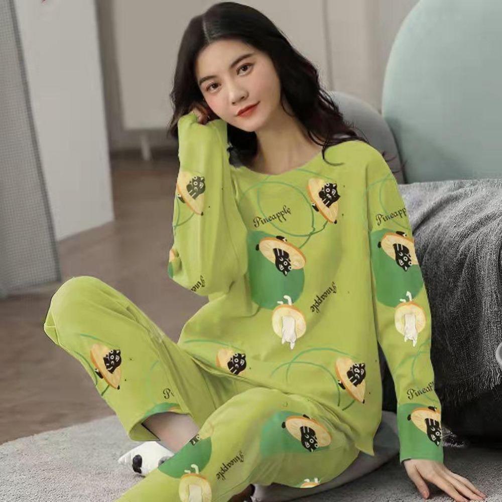 Plus Size Pajamas Women Long Sleeve Homewear Women Simple Loose Set Outer Wear