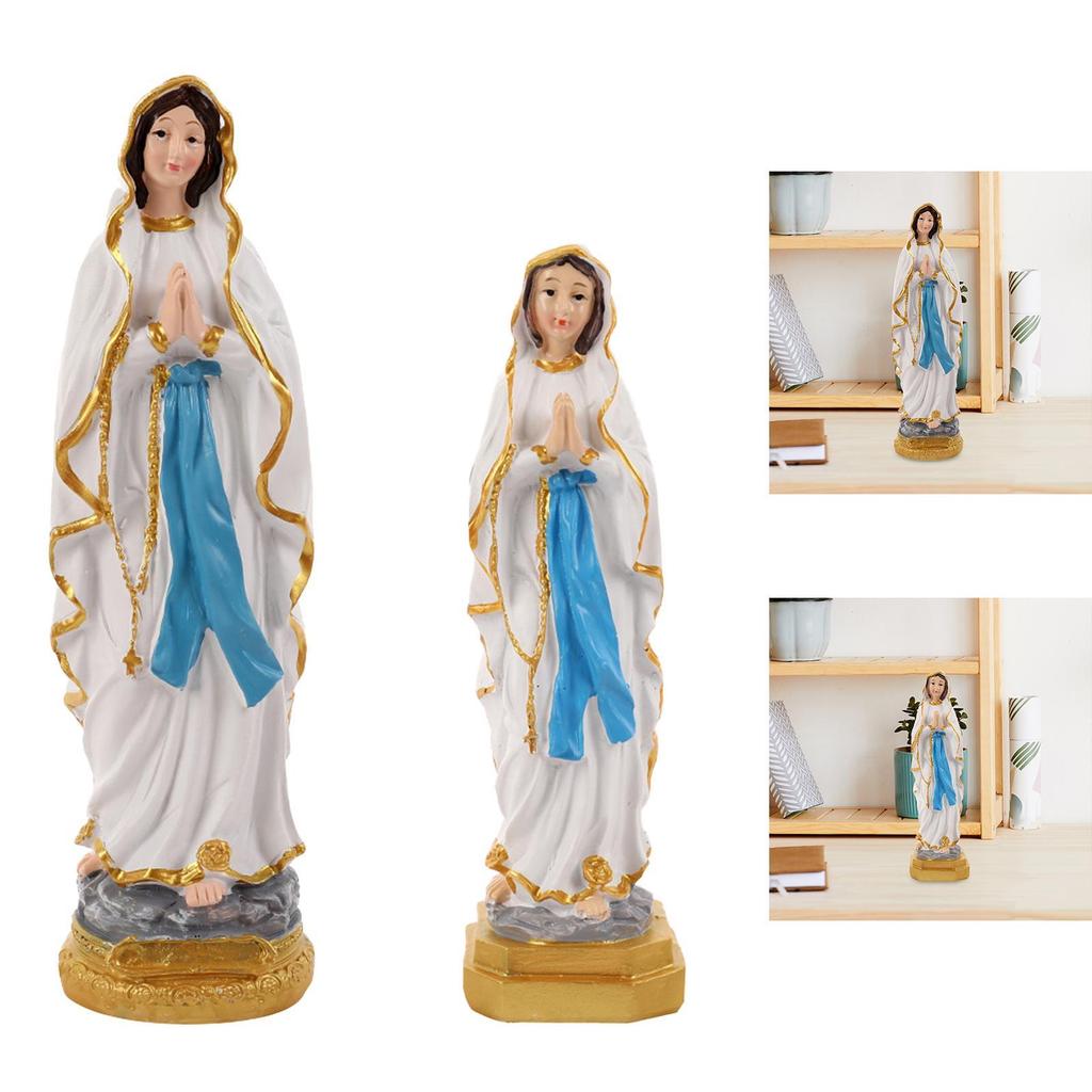 Catholic Virgin Mary Figurine Statue Hand Painted Lightweight Decorative Multipurpose Resin Religious Craft Desktop Ornament