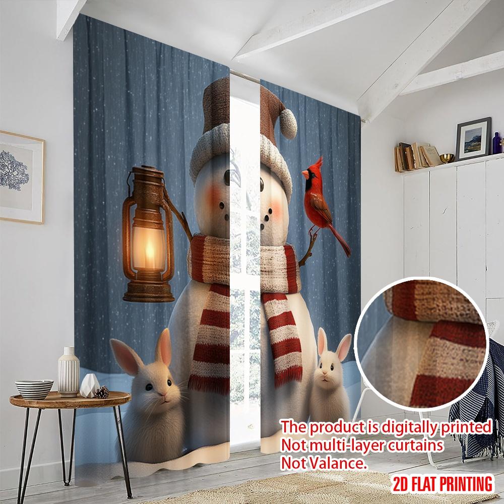 2pcs,2D Plane Printing Curtain Fabric Cute Snowman Cardinal Bunnies (3) 100% Polyester (without Rod) Decorations For Home for