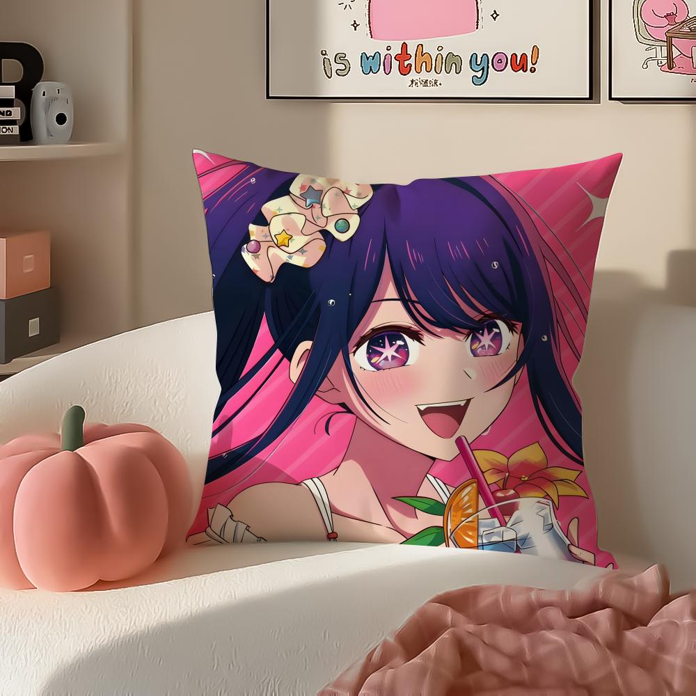 OOshi no Ko HHoshino Ai Cushion Cover Pillowcase Short Plush Invisible zipper Room Sofa Cushion Cover