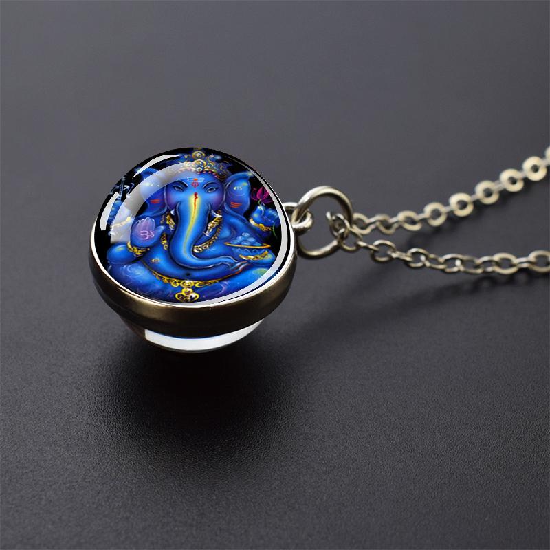 Colier nou Dumnezeu elefant Ganesha, bijuterii de artă hinduism, budism, colier cu pandantiv cu bile de sticlă, accesorii religioase