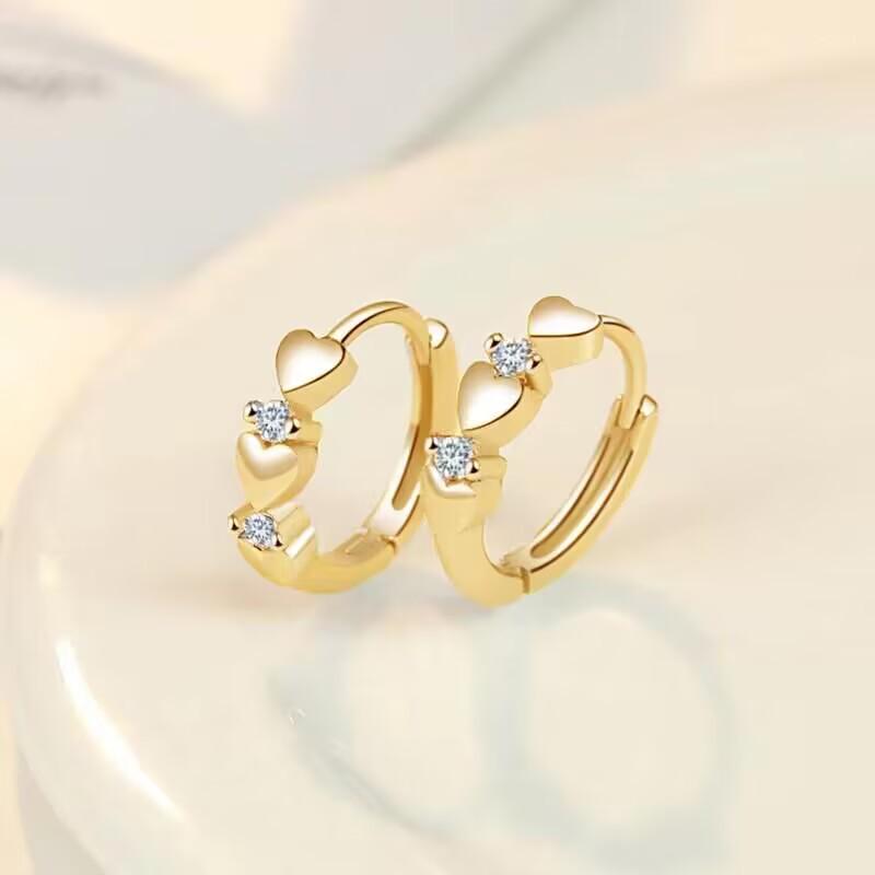Elegant Heart-Shaped Earrings: Diamond & Zircon Studded Clip-Ons – Simple, Fashionable Design for Women