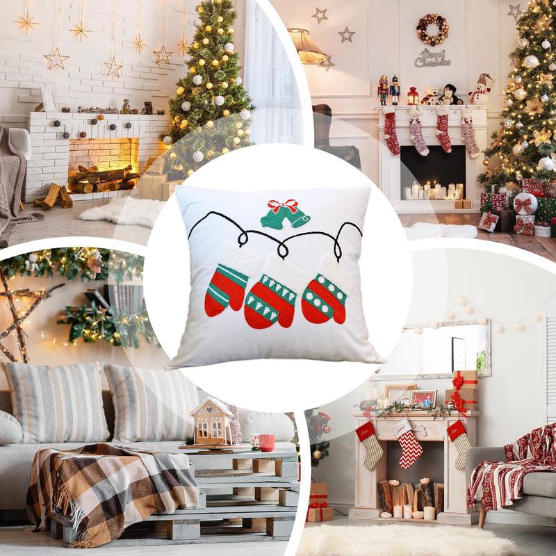 Christmas Throw Pillow Covers 18x18 Inch Decorative Cushion Throw Pillow Embroidery Pillowcase Winter Holiday Scene Props