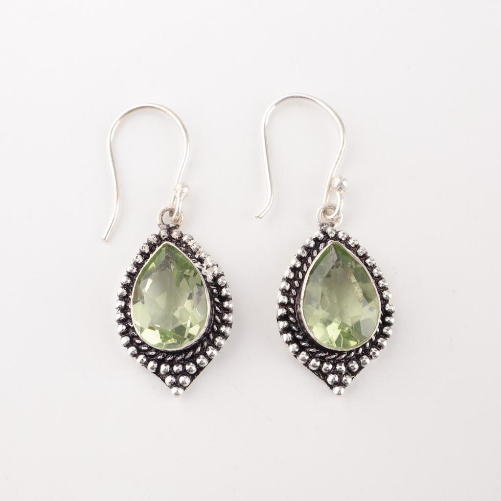 Green Amethyst Gemstone 925 Sterling Silver Jewelry Drop/Dangle Earrings For Her EE-164-14