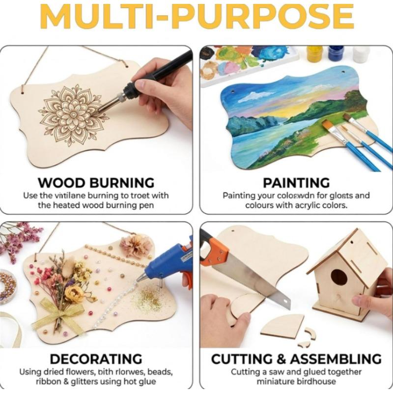 Unfinished Wood Boards Blank Wood Signs with Hanging Ropes Door Hanger DIY Wooden Sign Paintings Art Carving Crafts Wood Chips