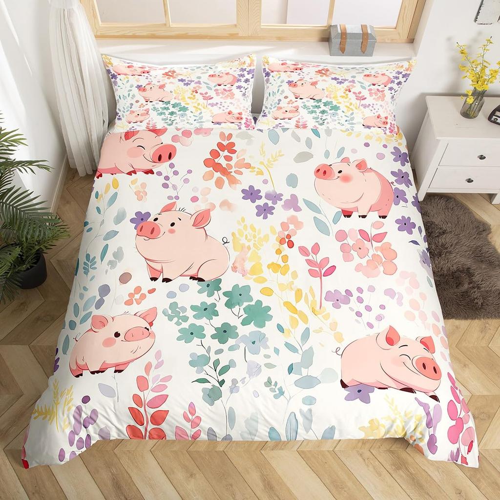 Pigs Duvet Cover Set for Kids Boys Girls Quilt Covers Lightweight Down Room Decor Queen Size 2 Pillowcase 1 Duvet Cover No Quilt