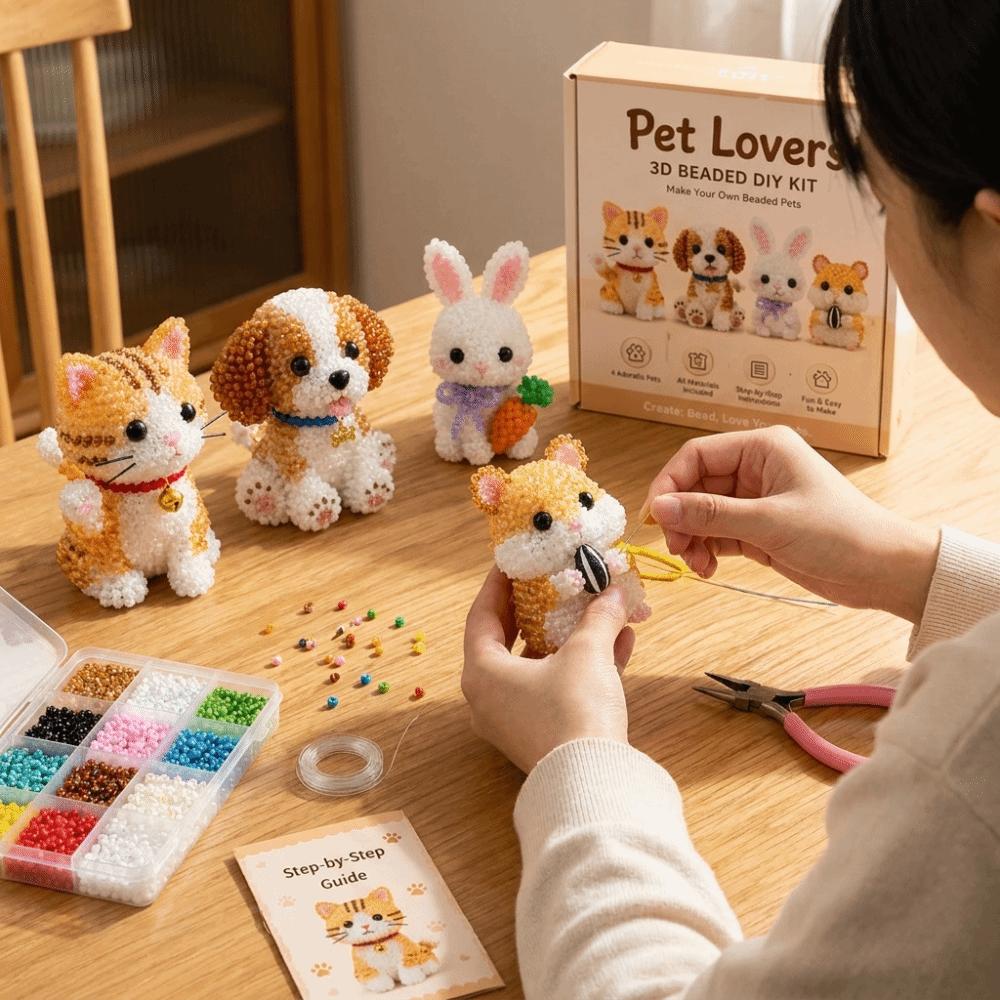 Handgemachtes 3D Perlen Haustier Schlüsselanhänger Bastelset Buntes Perlenstickerei Kunst Handwerk Set Für Kinder