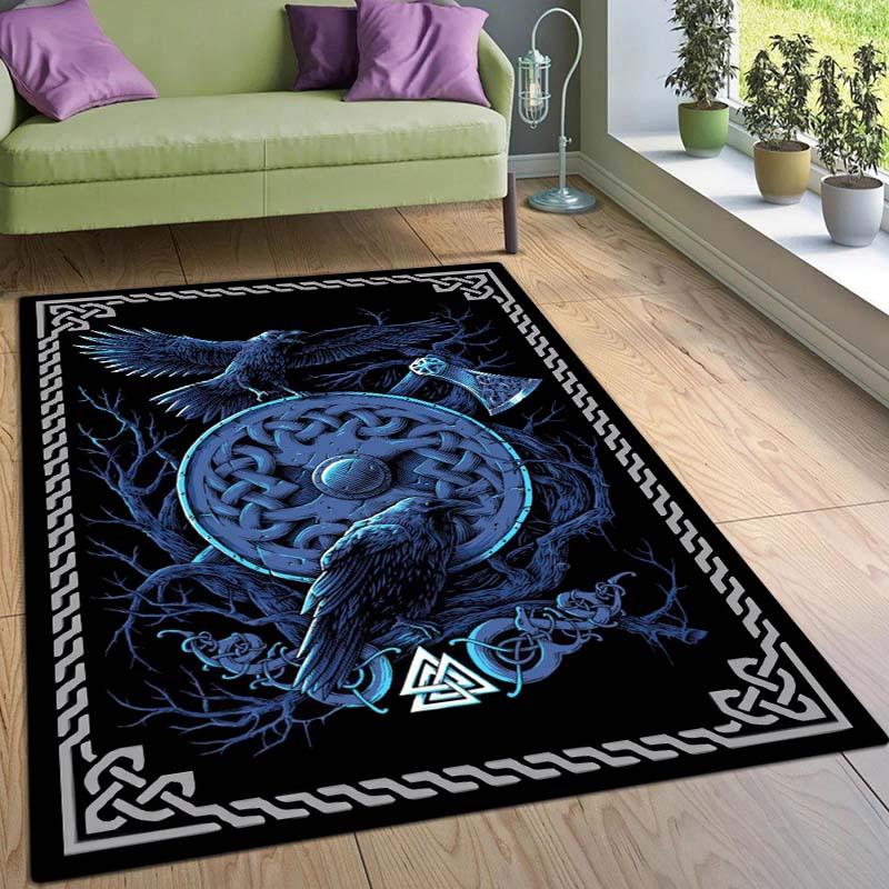 Balck Halloween Decor Area Rug Satanic Ritual Rug Mysterious Rune Printing Floor Mat Decor Mat for Living Room Bedroom Carpet