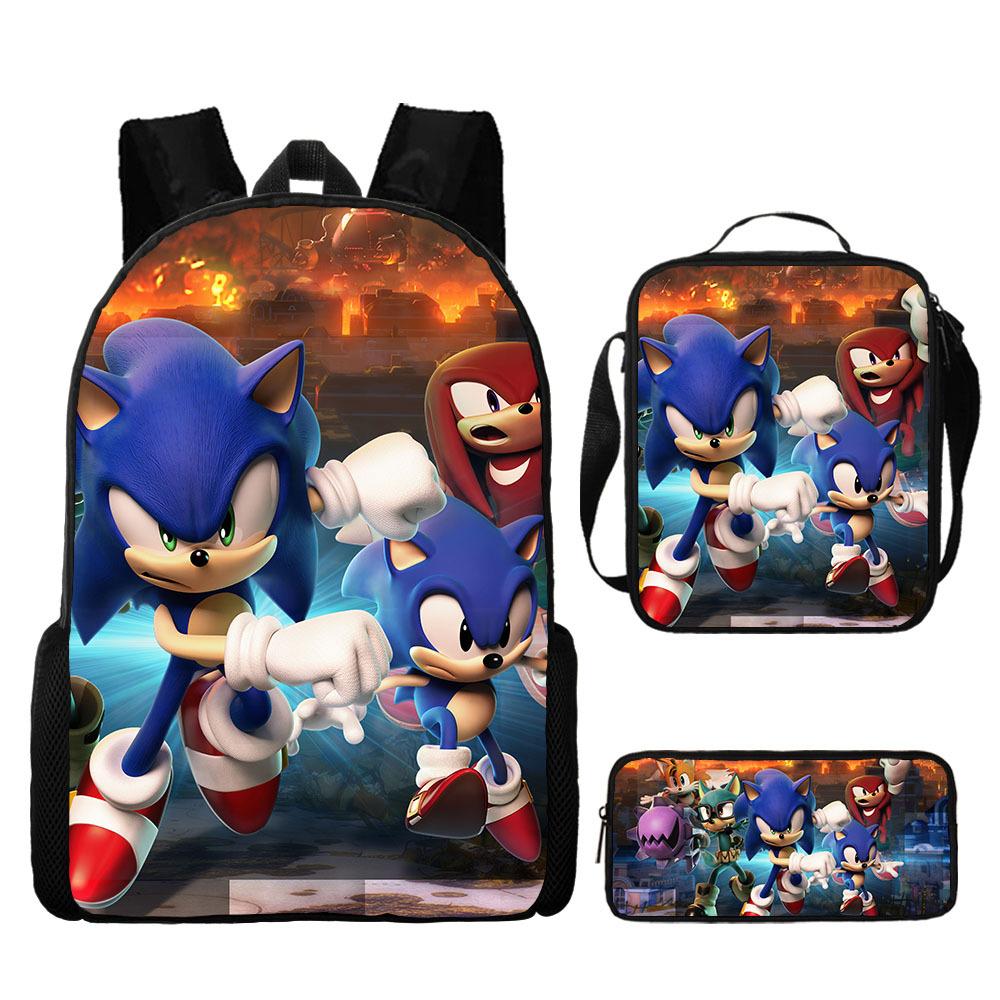 Backpack Sonic Elementary School Bag Lunch Bag Pencil Case Three-Piece Set