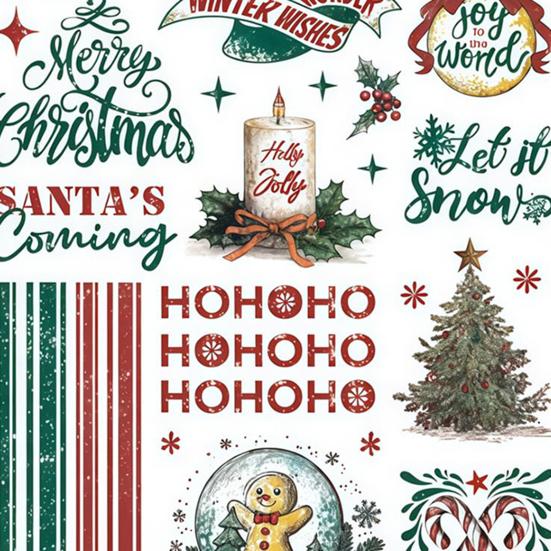 Yuletide Memories Stickers Rub-on Transfer Stickers Scrapbook Journal Stickers for Christmas Cards Photo Album