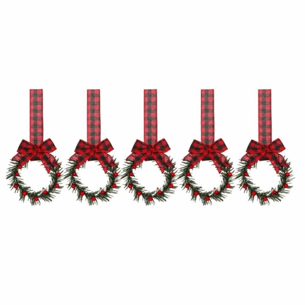 5/6pcs Pine needle Christmas Mini Wreath Pendant Simulation Wreath Hanging Ornaments Party