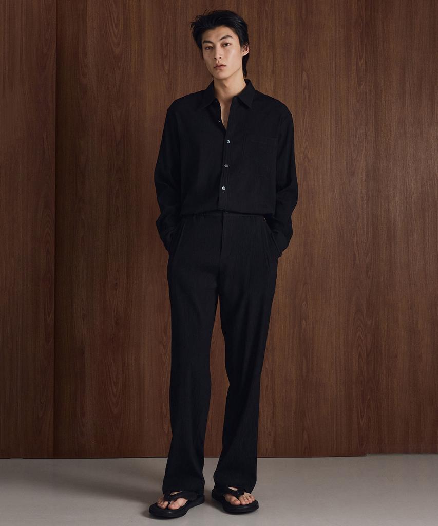 Tienjiti Kinoshita Seersucker Semi-Wide Pants (Black) Tnpa6E205Bk