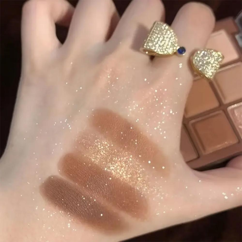 Nine-Color Waterproof Matte & Glitter Eyeshadow Palette - Long-lasting, Sweat-proof, and Brightening.