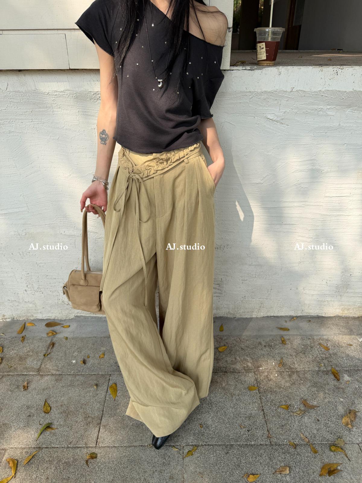 

AJ.STUDIO Slimming Casual Pants with Lace Belt Small темно-серого
