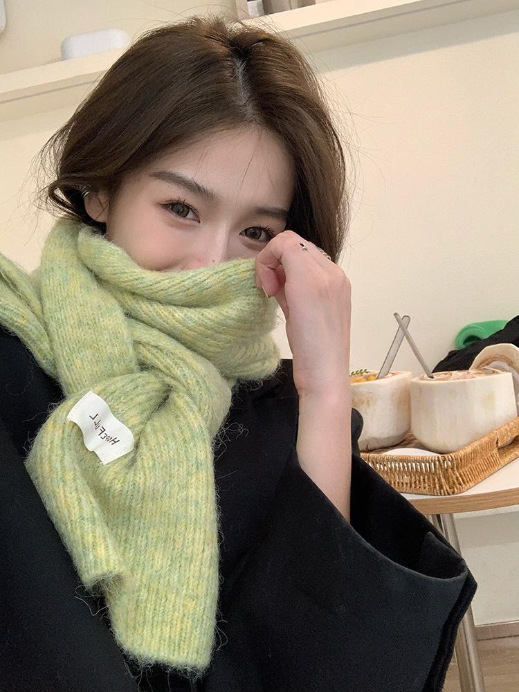 Knitted Scarf Women's Winter Korean Version New Sticker Solid Color Student Warm Wool Scarf Male Couple