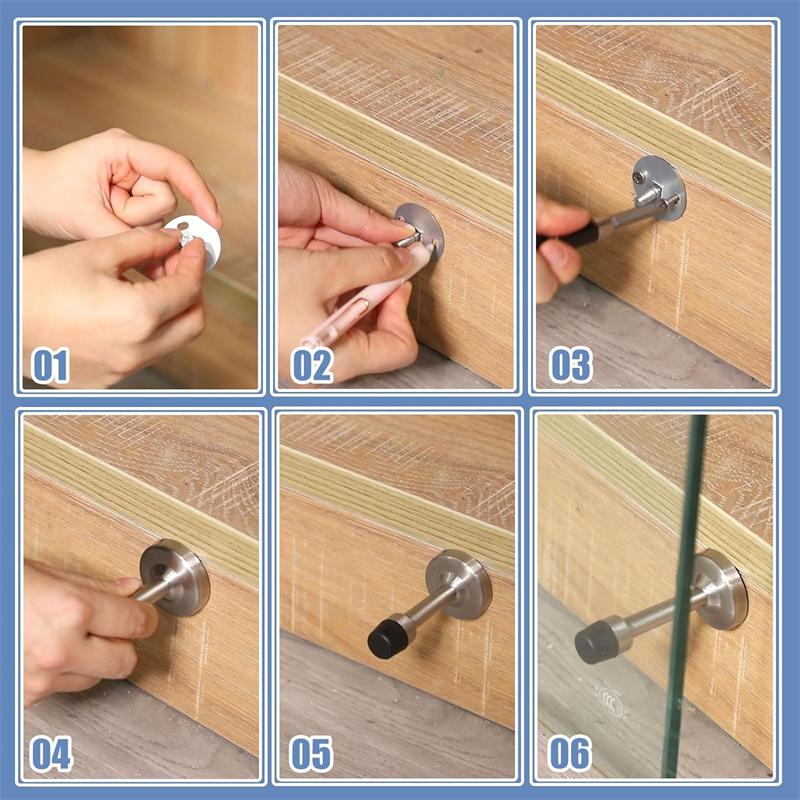 4pcs Stainless Steel Self Adhesive Door Stoppers Rubber Tip Wall Protector Door Catch Door Stop for Home Office