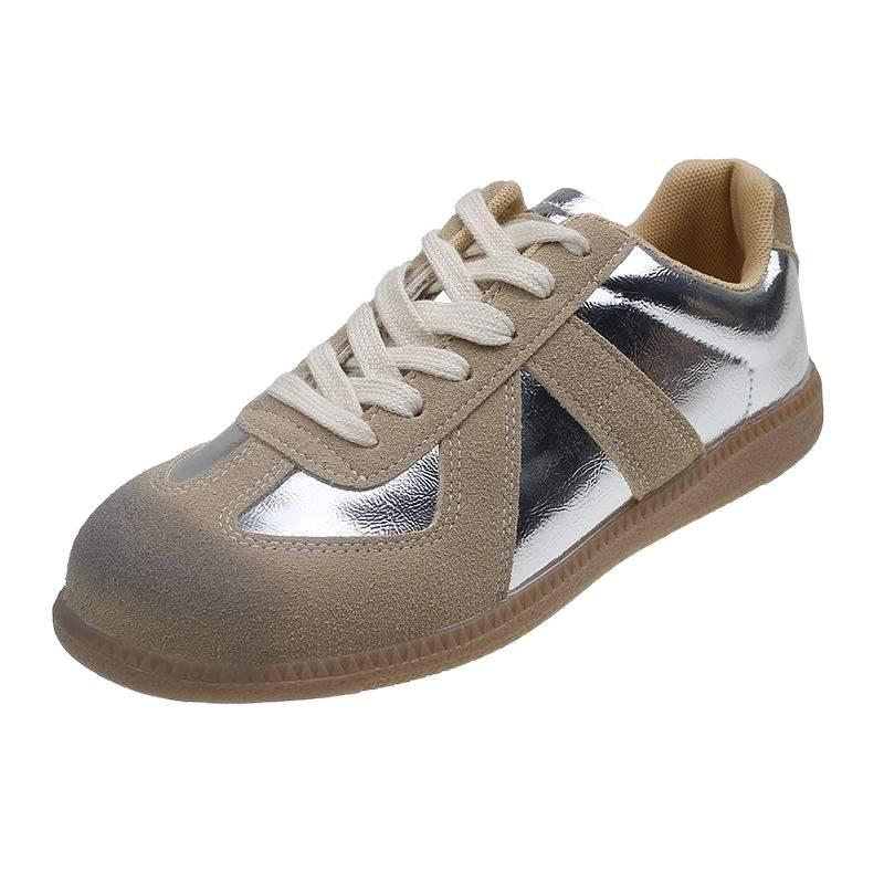 Campus Style Handmade Shoes~ Silver German Training Shoes Women's 2025 New Inner Height Increase Sports and Leisure Flat Shoes Board Shoes