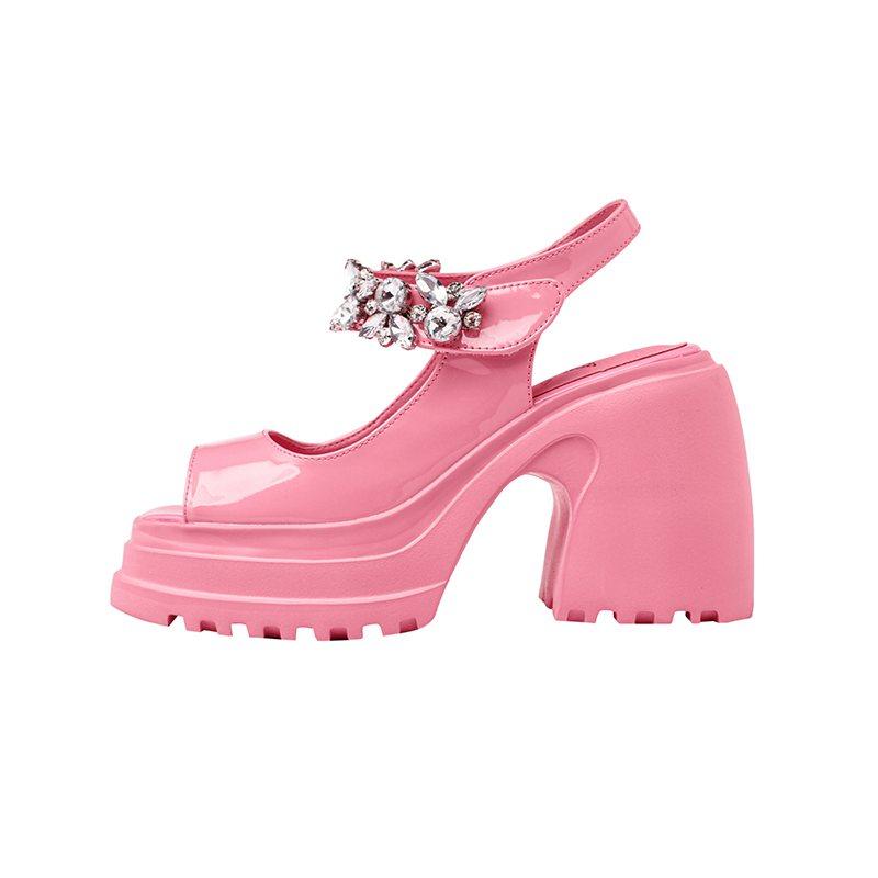 

Krazing Pot из коровьей кожи с открытым носком, непромокаемая летняя обувь на толстом высоком каблуке, женские сандалии с кристаллами и бисером 40