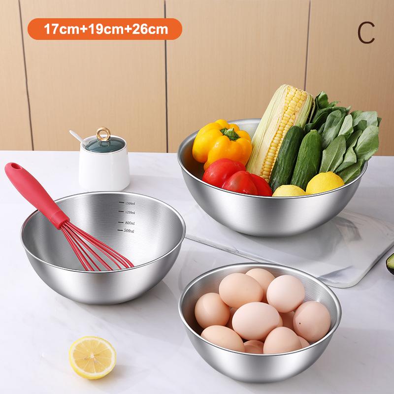 3Pcs/Set Stainless Steel Salad Bowls Egg Flour Mixing Basin Fruit Noodle Container For Kitchen Tableware Baking Tool