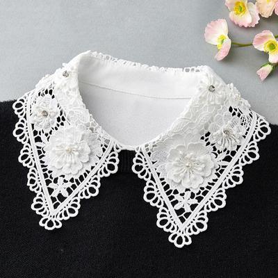 Faux col en dentelle blanche et noire Perfect Match Fashion pour femme, col fleuri, chemise courte en mousseline avec cravate amovible, col détachable pour pull femme