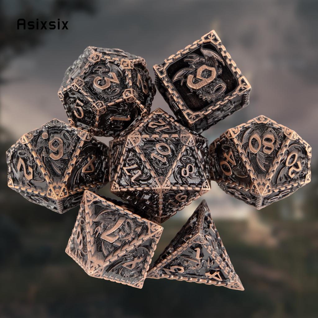 7 Pcs Copper Dragon Metal Dice Solid Metal Polyhedral Dice Set Suitable For Role-Playing Dice PropBoard Game Gift