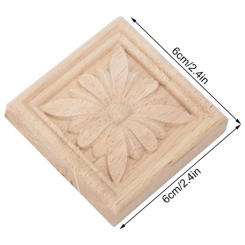B97A-16Pcs Wood Carved Applique Onlay Carving Checkered Unpainted Flower Pattern Decal For Cabinet Door Furniture Decoration