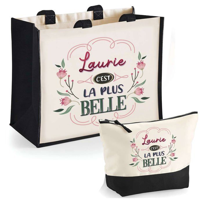 Coffret cabas & trousse - PLANETEE - Laurie la plus belle - Jute & coton - Personnalisé - Fabriqué en France