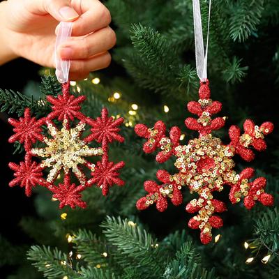 Glitter Sequined Christmas Ornament Red Snowflake/Butterfly/Star/Reindeer/Ballerina Hanging Decoration for Xmas Tree Doors Walls Holiday Home Decor